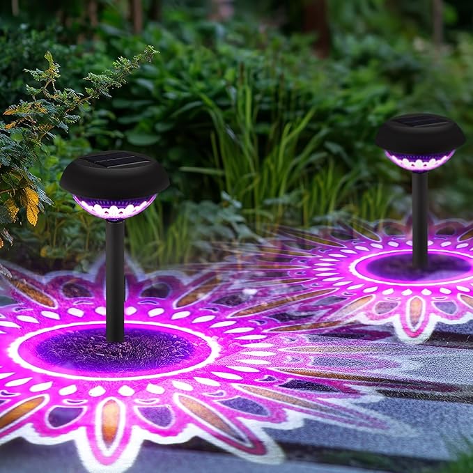 Retisee 4 Pack Diwali Lotus Decoration Solar Pathway Lights Led Waterproof Lotus Lights Diwali Projector Lamp Outdoor for Garden Yard Patio Decor Indian Temples Pooja Gifts