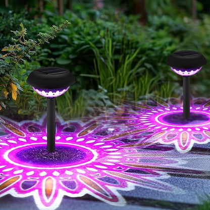 Retisee 4 Pack Diwali Lotus Decoration Solar Pathway Lights Led Waterproof Lotus Lights Diwali Projector Lamp Outdoor for Garden Yard Patio Decor Indian Temples Pooja Gifts