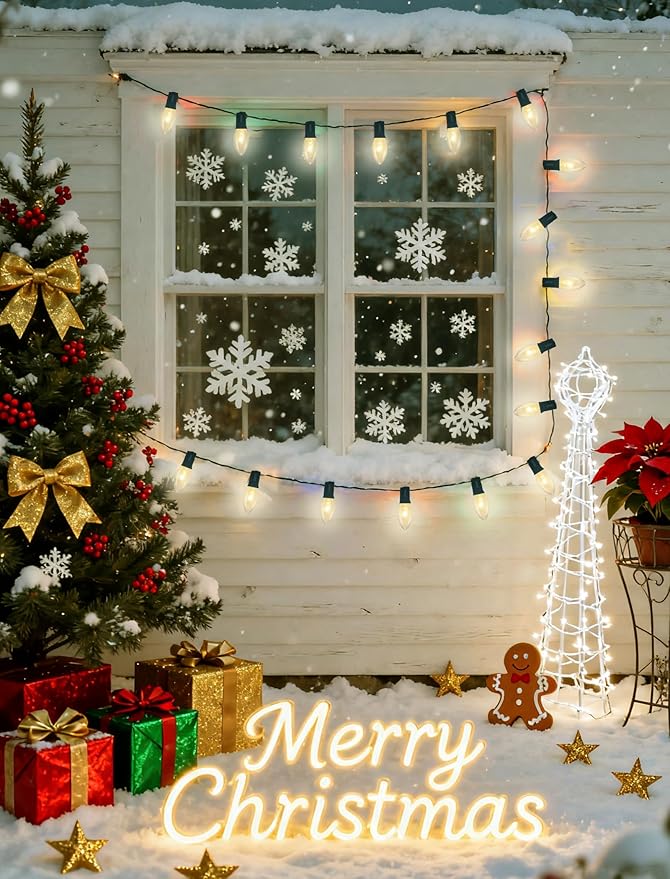 C9 Clear Christmas Lights, 25Ft Vintage Outdoor String Lights with 26 C9 Clear Bulbs, Hanging Christmas Roofline Lights for Outdoor Halloween Christmas Patio, Cafe, Party Decor- Green