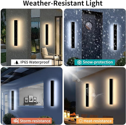 Mikeru 23.6inch Outdoor Wall Light Fixtures, 10%-100% Dimmable Black Exterior Wall Sconces, 3000k-6000k Acrylic Invisible Outdoor Lights for Porch Modern Exterior Wall Lights for House