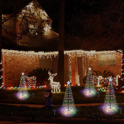 Outdoor Christmas Decorations, 2 Pack 29'' Spiral Solar Christmas Tree Lights, 8 Modes Solar Pathway Lights, Waterpoof Light up Prelit Xmas Tree for Garden Patio Yard Walkway Driveway（multicolor）