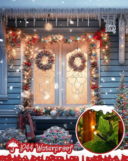 Minetom Christmas Tree Lights, 66ft 200 LED Outdoor Christmas Lights with Remote, 8 Modes String Lights Plug in with Timer for Outside Party Decor, Warm White & Multicolor