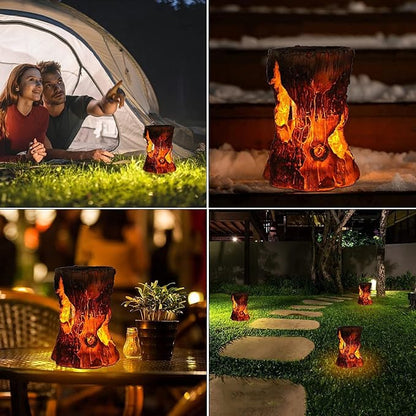 Solar Garden Lights, Flickering Stump Solar Flame Lantern Light Waterproof, Outdoor Stump On Fire Torch Light, Solar Powered Landscape Decoration Lighting for Patio Pathway Deck Yard (Natural)
