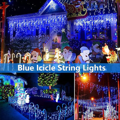 Joomer Christmas Icicle Lights - 33FT Plug in String Lights Waterproof, 8 Modes Timer Connectable Outdoor String Light for Christmas Party, Eaves, Roofs, Xmas Decorations (Blue)