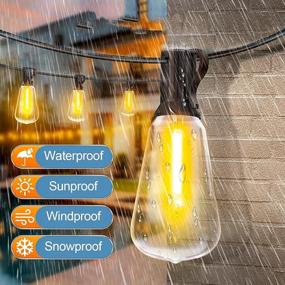 Sxminer Outdoor String Lights, 50Ft with 27 LED ST38 Waterproof Shatterproof Dimmable Edison Patio Light Bulbs,for Porch Deck Garden Backyard Balcony Xmas, 2700K