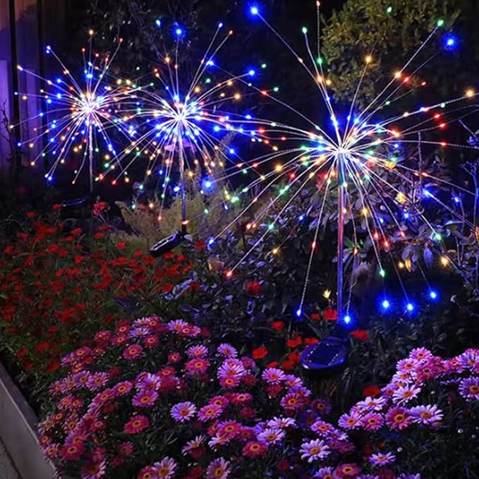 Hyuduo Solar Garden Firework Lights, 36.4 Inch Decorative Outdoor Stake Light, IP65 Waterproof, 8 Lighting Modes, ABS Material, Colorful LED for Yard, Wedding, Patio