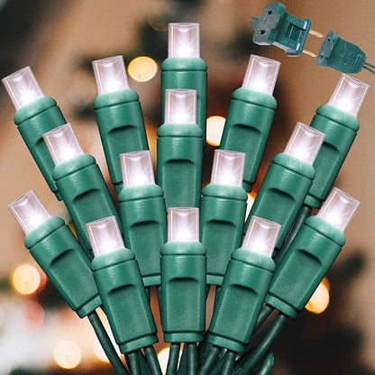 LAMPHOME 600LED (12pk of 50L) String Lights, LED Christmas Lights, 6" SPACING,Green Wire, White