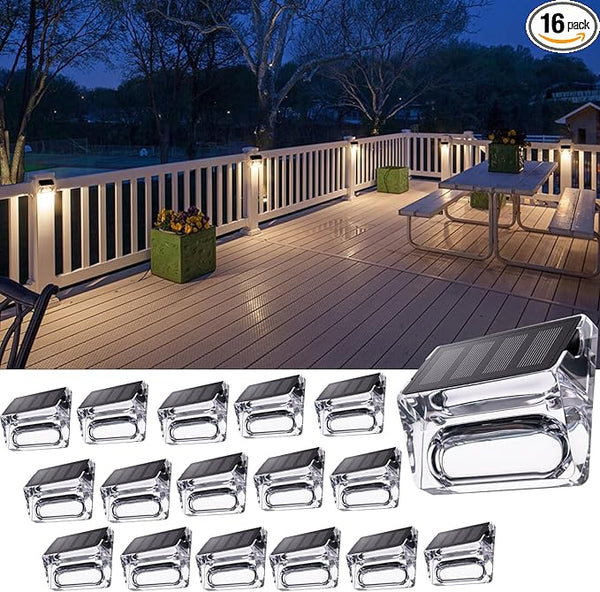 Solar Outdoor Lights, 16 Pack Solar Fence Deck Lights Waterproof Solar Powered Outside Lighting for Step Railing | Lumora