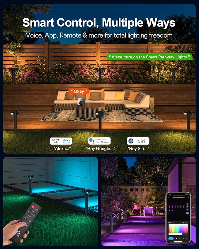 Lumary Smart Pathway Lights Pro 700LM, RGBAICW Color Changing Landscape Lights with 8 Adjustable 355° Spot Lights | Lumora
