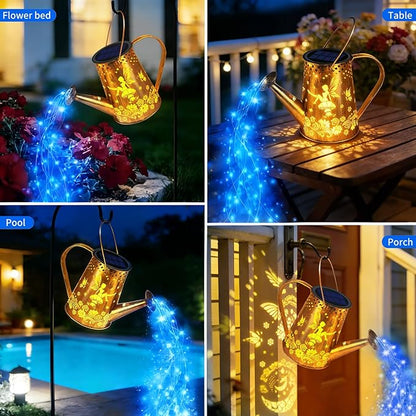 YJFWAL Solar Watering can with Lights, Unique Gifts for Mom Grandma Women Birthday, Waterproof Gardening Gifts Watering Can with Cascading Lights Outdoor Decor for Garden Patio Yard Pathway (Blue)