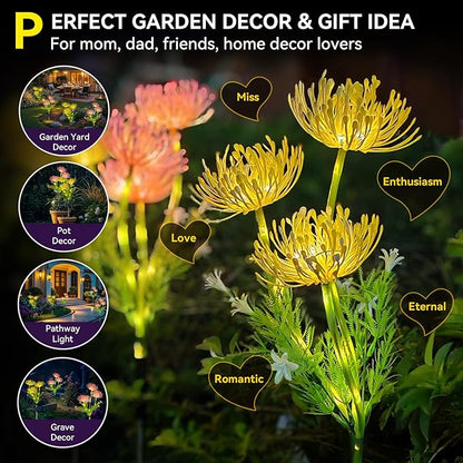 Neporal Solar Flowers Outdoor Waterproof,Romantic Warm Light with 2 Lighting Modes, Solar Outdoor Lights Decorative for Garden, Yard, Backyard Decor 4-Pack Yellow & Pink Combo