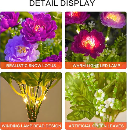 Solar Flowers Lights, 2 Pack Solar-Powered Outdoor Light with 14 Blooming Flowers, Waterproof Lights for Outside Yard, Garden, Pathway, Walkway, Patio, Lawn, Cemetery, Grave Decor