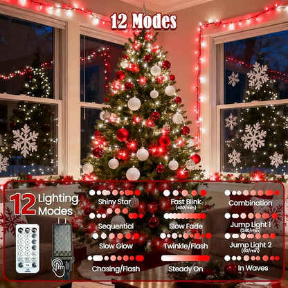 2026 New Voice Control 88ft 240LED Smart Christmas String Lights Outdoor/Indoor | String Lights with Remote, 12Modes, 7Voice Commands & Timers, Christmas Twinkle Light for Xmas Tree Decor(Red & White)