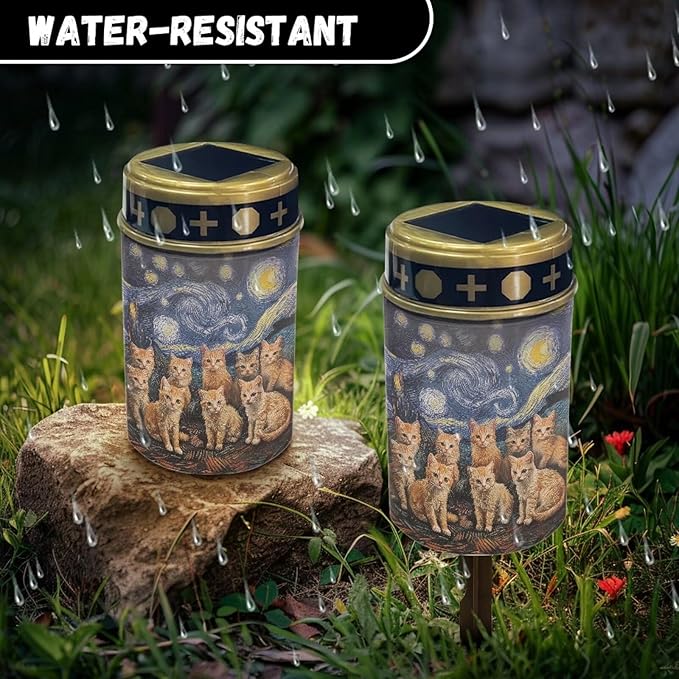 Starry Night Cats Solar Garden Stake Light, Cemetery Decorations for Grave Outdoor Lights,Sympathy Memorial Gifts for Mother, for Christmas Garden Lawn Yard Patio Decor