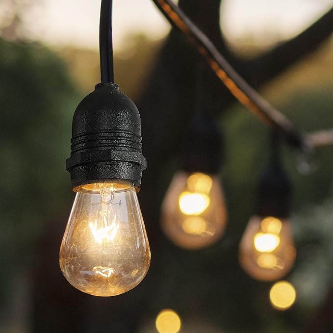 JONATHAN Y JYL8702A 48' Outdoor LED String Lights with 15 S14 Edison Bulbs, Dimmable Weatherproof Commercial Grade | Lumora