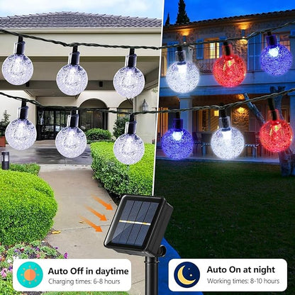 Solar String Lights, Small Crystal Ball ，Outdoor String Light 60 LED 40ft 8 Lighting Modes Waterproof Solar Powered Patio Solar Light for Garden Yard Porch Wedding Party Decor (Rainbow-Colored)