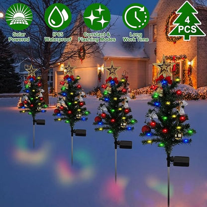 4 Pack Solar Christmas Decorations Tree Lights, Upgraded Outdoor Solar Stake Decorative Lights Xmas Tree W/20 LED-RGB Lights, IP65 Waterproof, Dual Lighting Modes,for Garden Pathway Lawn Patio