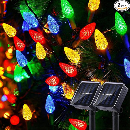 2 Pack Solar Christmas Lights Outdoor C6 Strawberry String Lights, LED Christmas Fairy Lights 50 LEDs Solar Operated Rechargeable Garden Lights for Christmas Tree, Arbor Decor
