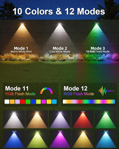 Solar Fence Lights Outdoor, 8 Pack, 50LM Ultra Bright, 3 Color Temperatures & RGB, IP65 Waterproof, Dusk-to-Dawn Solar Powered Fence Lights for Patio, Railing (White)