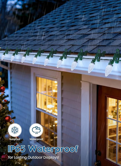 C9 LED Christmas Lights Outdoor, 68 Feet 100 LED Strawberry String Lights with 100 Spring Clamps, Commercial Grade Waterproof Extendable for Outside Roofline Patio Home Xmas Decoration, Pure White