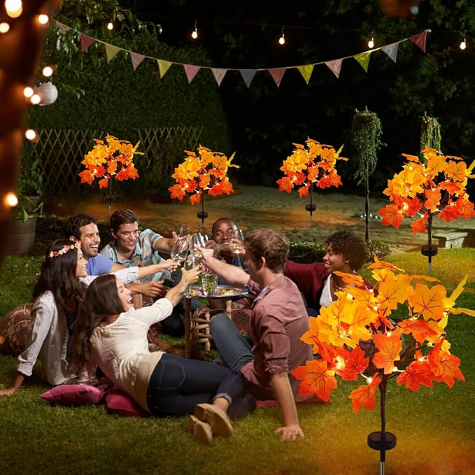 Solar Garden Lights Outdoor,2Pack Artificial Solar Fall Lighted Maple Tree,40LED With Maple Leaf Solar Stake Lights Outdoor,Thanksgiving Gift，Solar fall lights,for Yard Pathway,Thanksgiving Decoration