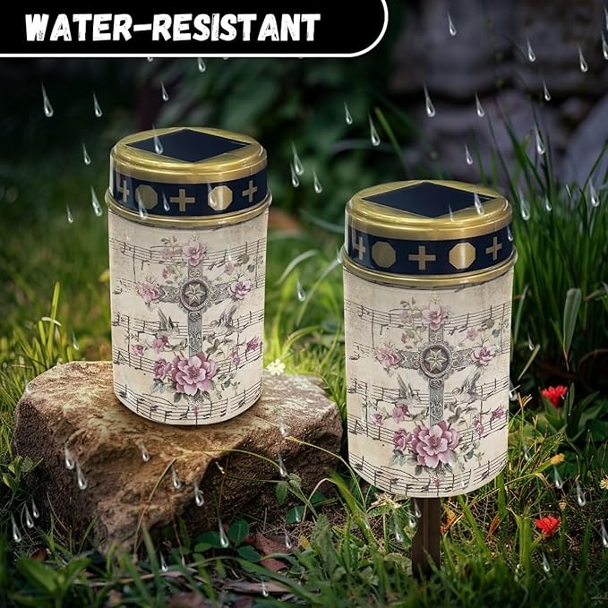 Cross Music Note Garden Solar Light, Grave Solar Lights for Cemetery, Waterproof, Solar Powered, Easy to Install, Decorate Lawn, Patio, Fence, Backyard