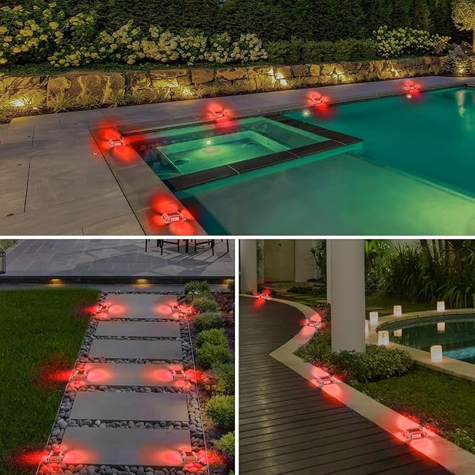 T-SUN Solar Deck Lights Outdoor 24 Pack, Red LED Driveway Deck Light Dock Marine Waterproof Driveway Marker Lights for Step Sidewalk Stair Garden Pathway Walkway Yard