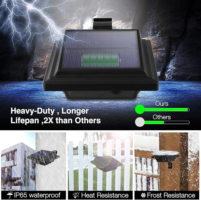 KEENZO Solar Powered Gutter Lights Waterproof Outdoor Dusk to Dawn 25 LED Deck Fence Wall Stair Step and Yard Cool/Warm White LED Eaves Garden Landscape Pathway (Cool White Light_2 PCS, Black)