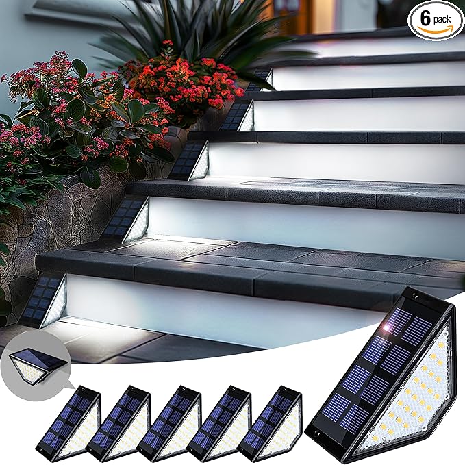 6 Pack Solar Step Lights for Outside, 24 LEDs Solar Stair Lights Waterproof IP65, Solar Deck Lights Outdoor Decor | Lumora
