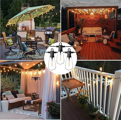 50FT Outdoor String Lights Patio Lights with 20 Shatterproof ST38 Vintage Edison Bulbs (2200K) Commercial Grade Patio Lights, Decorative for Garden or Patio, Black