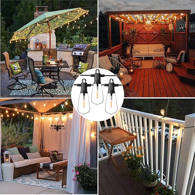 150FT Outdoor String Lights Patio Lights with 60 Shatterproof ST38 Vintage Edison Bulbs (2700K) Commercial Grade | Lumora
