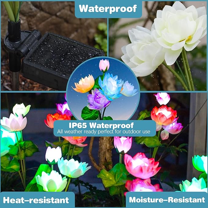 Solar Garden Lights - Solar Flower Lights, 7-Color Changing Lotus Lights for Yard, Garden - Outdoor Path Light | Lumora