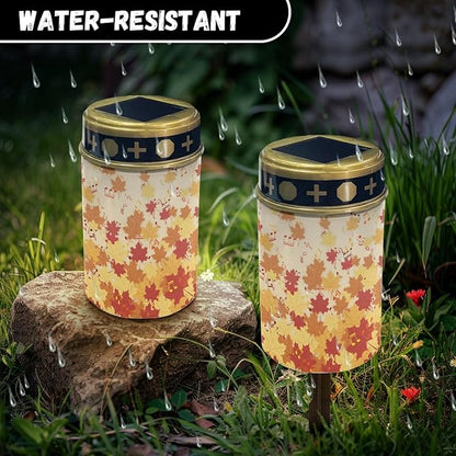Autumn Fall Maple Leaves Solar Lights Outdoor for Walkway Solar Pathway Lights Waterproof Solar Lantern Landscape Lighting Solar Garden Lights Pathway Decorations for Yard Patio