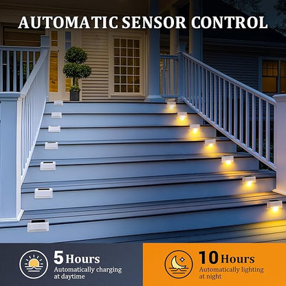 Solar Deck Lights Outdoor Waterproof, Solar Powered Fence Lights for Outside Stairs, Step, Yard, Patio, Garden and Pathway Decor(Warm White) 12Pack