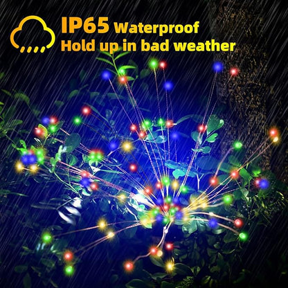 2 PCS Solar Firework Light with Rainbow Tube, 120 LEDs Outdoor Solar Garden Decorative Lights IP65 Waterproof String DIY Landscape Light for Walkway Pathway Backyard Christmas Decoration(Multi-Color)