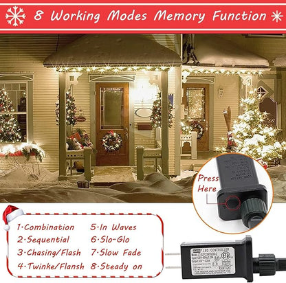 Christmas Lights Outdoor - 180FT 500 LED with 8 Modes, End-to-End Plug, UL Certified, Waterproof Fairy String Lights for Xmas Tree Decorations Garden Party (Cool White)