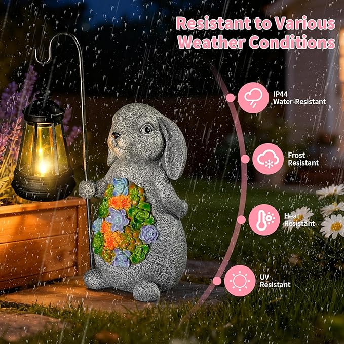 Solar Rabbit Garden Statue with Lantern – Waterproof Resin Outdoor Decor for Yard, Lawn, Patio, Garden – Gift for | Lumora