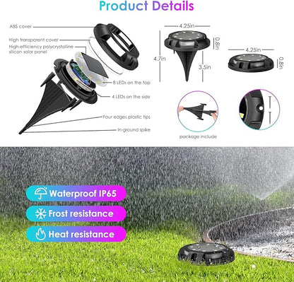 Fohil 12 Pack Solar Ground Lights Outdoor,12 LEDs Solar Disk Lights Waterproof In-ground Lights for Pathway Lawn Yard Patio Walkway Driveway Deck Garden Decor