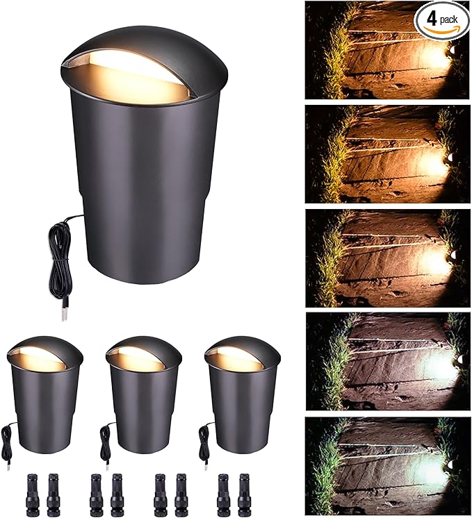 In Ground Landscape Lighting Low Voltage - 2700K-5000K 5 Color Selectable LED IP67 Well Lights, Turret Top 12V | Lumora