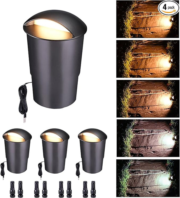 In Ground Landscape Lighting Low Voltage - 2700K-5000K 5 Color Selectable LED IP67 Well Lights, Turret Top 12V | Lumora