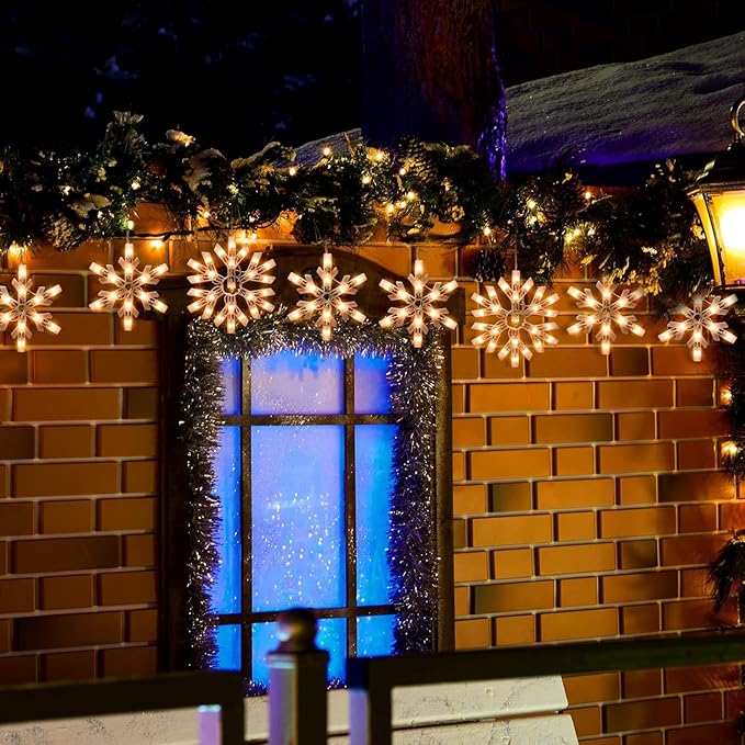 Snowflake Christmas String Lights with 9 Drops - 13ft 150 Mini Bulb Icicle Lights with Hooks, Plug-in Connectable Hanging Lights for Christmas Home Indoor Outdoor Party Wedding Holiday Décor, 2 Pack