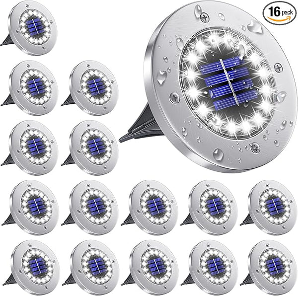 NFESOLAR 16 Pack Solar Lights Outdoor, 16 LEDs Bright Solar Ground Lights Outdoor Waterproof for Pathway Garden | Lumora