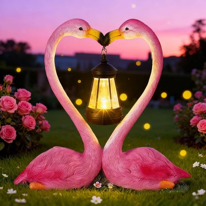 Outdoor Solar Lights Waterproof Garden Kissing Flamingo Heart Decoration with LED Decoration for Flamingo Themed Party Favors Lover Gifts Yard Patio Pathway Lawn Courtyard Centerpiece Decor