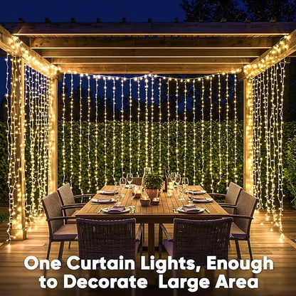 suddus 900 LED Christmas String Lights Outdoor, 9.8x29.5ft Curtain Lights Plug in with Remote,Wall Hanging Lights for Christmas,Dorm,Wall,Window,Wedding,Party,Birthday Decor,Warm White
