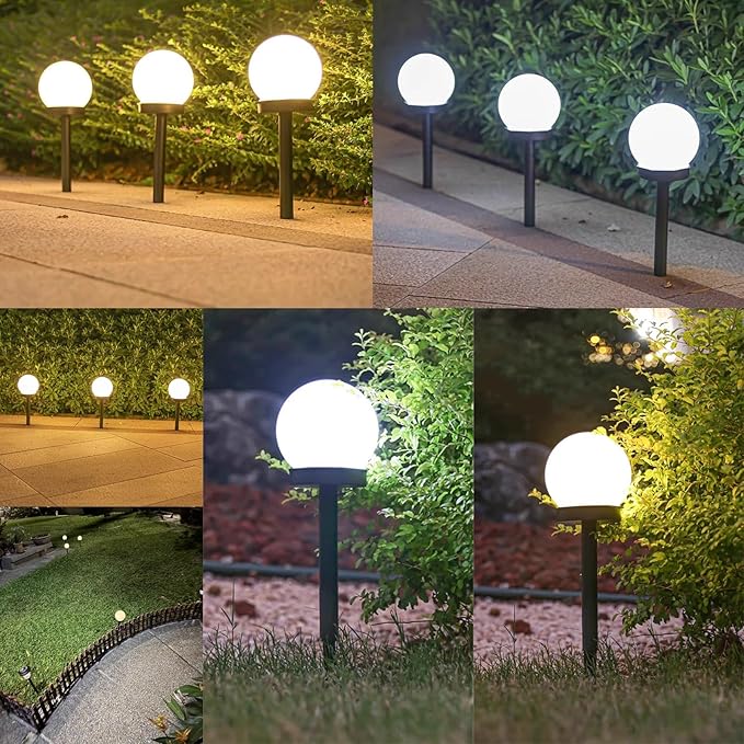 White Globe Solar Lights Outdoor, Waterproof Walkway Solar Pathway Lights for Driveway Patio Landscape Lawn