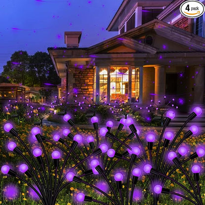 Kohlrabi Solar Garden Lights Outdoor, 4 Pack 40 LED Solar Purple Firefly Lights Waterproof, Sway by Wind, Halloween Swaying Light for Yard Patio Backyard Garden Planter Flower Bed Pathway Decoration
