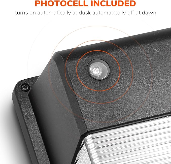 JJC LED Wall Pack Light with Photocell,28W(150-250W Replacement),3000LM 3000K-Warm White Dusk to Dawn LED Outdoor Lighting,100-277V Outdoor Security Lights