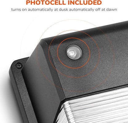 JJC LED Wall Pack Light with Photocell,28W(150-250W Replacement),3000LM 3000K-Warm White Dusk to Dawn LED Outdoor Lighting,100-277V Outdoor Security Lights