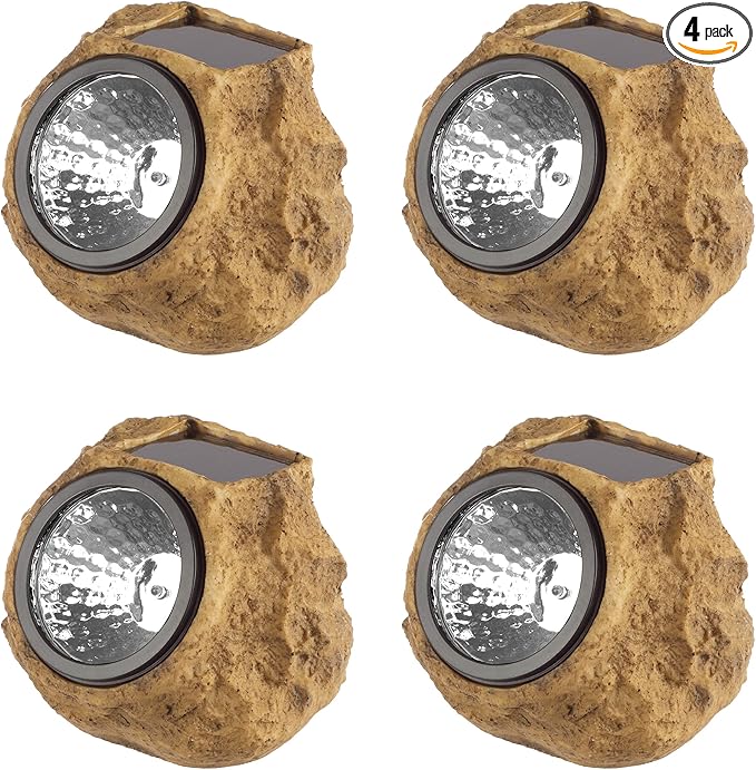 Pure Garden Solar-Powered Rock Outdoor Lights - All-Weather Faux-Stone LED Solar Lights Set for Paths, Gardens, and Landscaping, 8-Pack