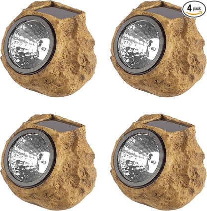 Pure Garden Solar-Powered Rock Outdoor Lights - All-Weather Faux-Stone LED Solar Lights Set for Paths, Gardens, and Landscaping, 8-Pack